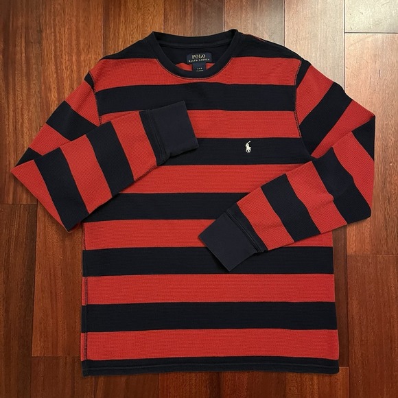 Polo Ralph Lauren Other - Polo Ralph Lauren Waffle Knit Thermal Shirt Mens Large Red Navy Blue Striped L